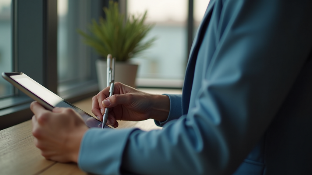 Close-up of a person using a tablet for digital training