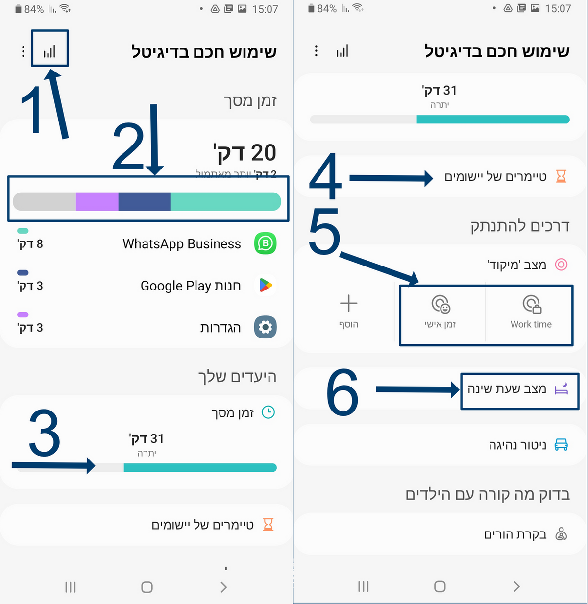 אפשרויות של אפליקציה שימוש חכם בדיגיטל, איך לבדוק זמן שימוש באפליקציות ולהגדיר מצב שינה