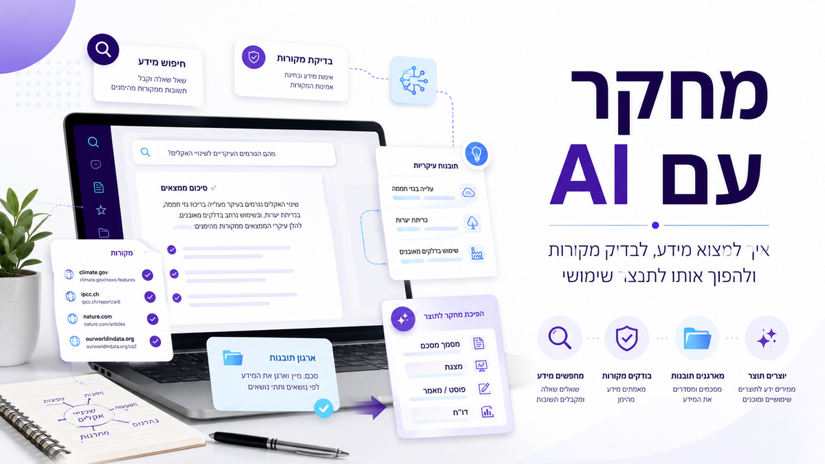 המדריך המלא למחקר עם AI: איך למצוא מידע, לבדוק מקורות ולהפוך אותו לתוצר שימושי