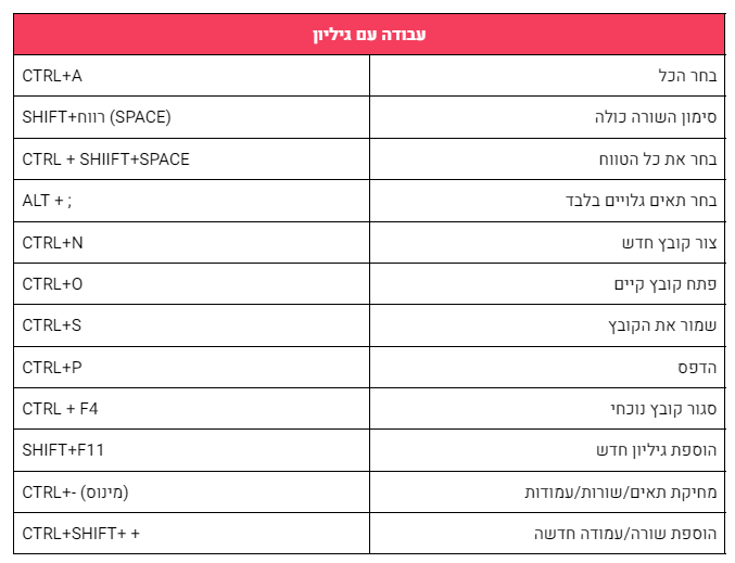 קיצורי המקלדת באקסל (EXCEL) שיהפכו את העבודה שלכם לפשוטה, מהירה וקלה!